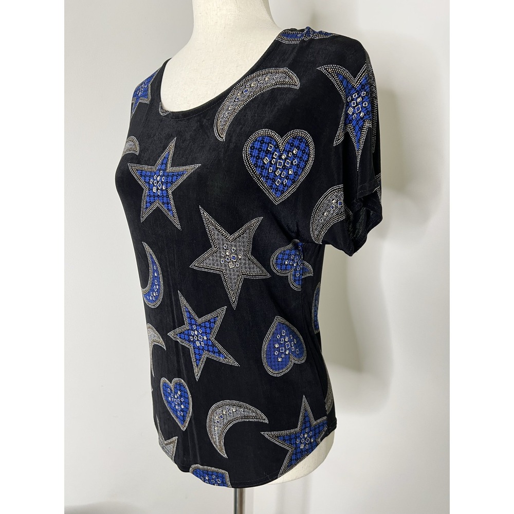 JAIPUR Celestial Moon Star Heart Top Black Blue Whimsigoth Y2K Fairy Grunge - Picture 2 of 6